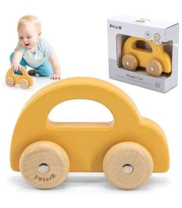 VIGA PolarB puidust lükatav auto kollane