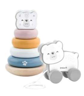 VIGA PolarB Набор: полярный медвежонок — деревянная пирамидка + полярный медвежонок на шнурке