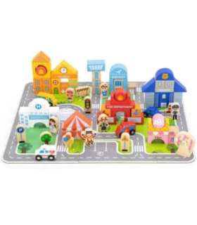 VIGA puidust komplekt — linnaehitus: klotsid, mängulaud ja figuurid