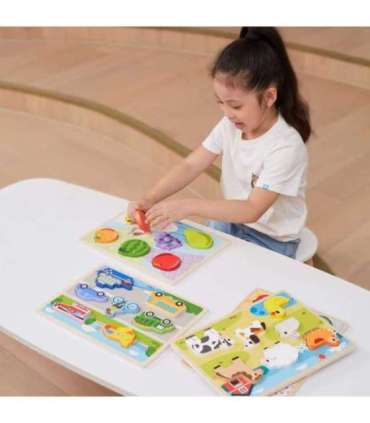 VIGA puidust Montessori 2-ühes pusle taluloomade figuuridega