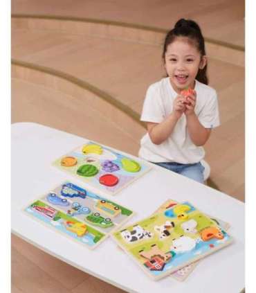 VIGA puidust Montessori 2-ühes pusle taluloomade figuuridega