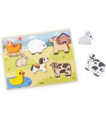 VIGA puidust Montessori 2-ühes pusle taluloomade figuuridega