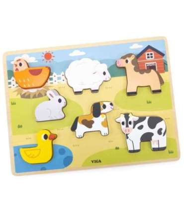 VIGA puidust Montessori 2-ühes pusle taluloomade figuuridega
