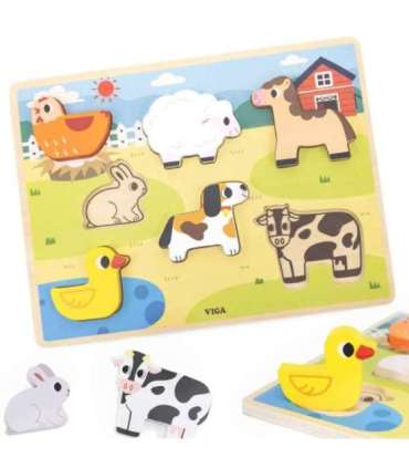 VIGA puidust Montessori 2-ühes pusle taluloomade figuuridega