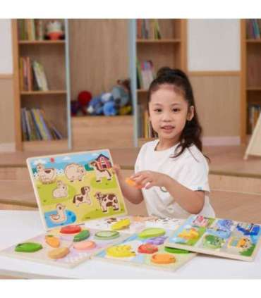 VIGA puidust Montessori pusle 2-ühes — puuviljafiguurid