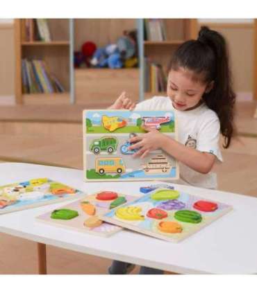 VIGA puidust Montessori pusle 2-ühes — puuviljafiguurid