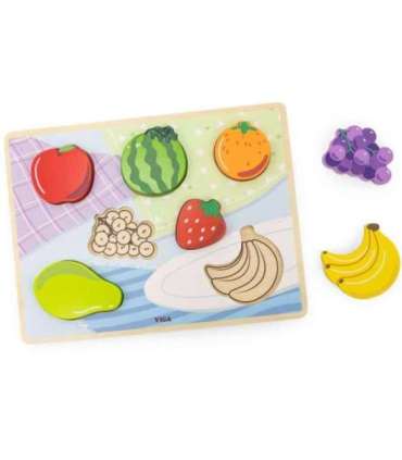 VIGA puidust Montessori pusle 2-ühes — puuviljafiguurid