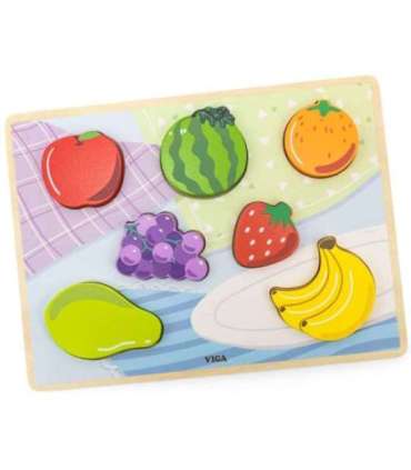 VIGA puidust Montessori pusle 2-ühes — puuviljafiguurid