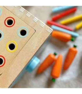 WOOPIE GREEN puidust õppe-sahtel 4-in-1 Montessori-sorter — porgandimäng, FSC