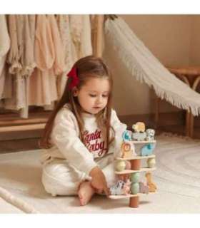 WOOPIE GREEN tasakaalustavad puidust loomad — virnastamispusle, FSC-sertifitseeritud