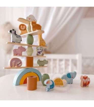 WOOPIE GREEN tasakaalustavad puidust loomad — virnastamispusle, FSC-sertifitseeritud