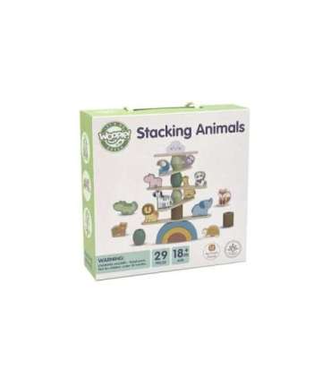 WOOPIE GREEN tasakaalustavad puidust loomad — virnastamispusle, FSC-sertifitseeritud