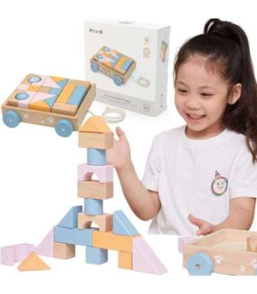 VIGA PolarB puidust tõmbevanker + 21-osaline klotsikomplekt