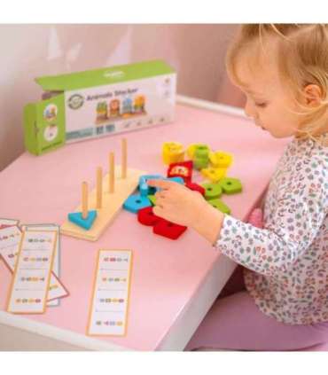 WOOPIE GREEN Montessori loomade virnastatav püramiid-pusle, 27 osa, FSC