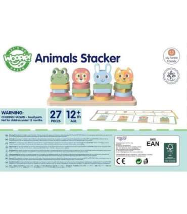 WOOPIE GREEN Montessori loomade virnastatav püramiid-pusle, 27 osa, FSC