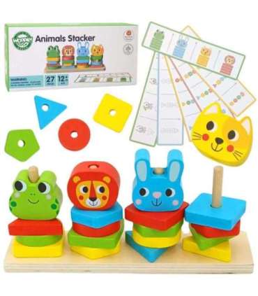 WOOPIE GREEN Montessori loomade virnastatav püramiid-pusle, 27 osa, FSC