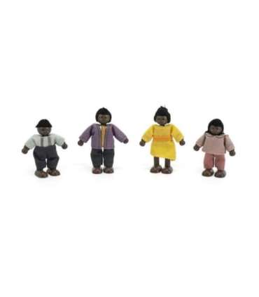 VIGA puidust nukkude komplekt riidest riietega, 4 tk, tumedanahalised