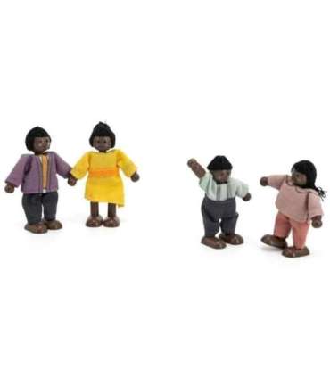 VIGA puidust nukkude komplekt riidest riietega, 4 tk, tumedanahalised