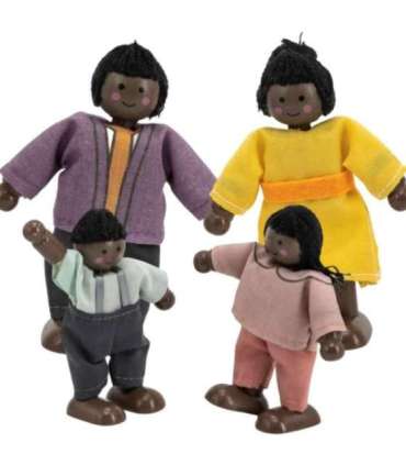 VIGA puidust nukkude komplekt riidest riietega, 4 tk, tumedanahalised