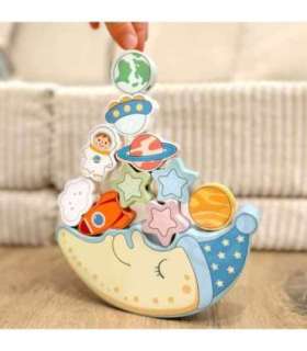 TOOKY TOY «Космическая спящая Луна» — балансирующая деревянная нанизываемая головоломка Монтессори, космос