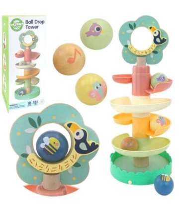 WOOPIE GREEN деревянный трек для шариков, сенсорный и образовательный, 6 деталей