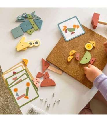 WOOPIE GREEN деревянная игрушка-забивалка с молотком, пазл — 20 узоров, 82 шт.