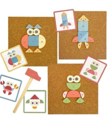 WOOPIE GREEN деревянная игрушка-забивалка с молотком, пазл — 20 узоров, 82 шт.