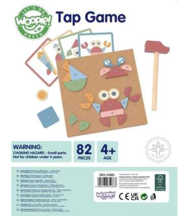 WOOPIE GREEN деревянная игрушка-забивалка с молотком, пазл — 20 узоров, 82 шт.