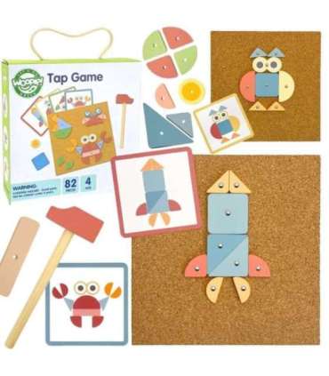 WOOPIE GREEN деревянная игрушка-забивалка с молотком, пазл — 20 узоров, 82 шт.