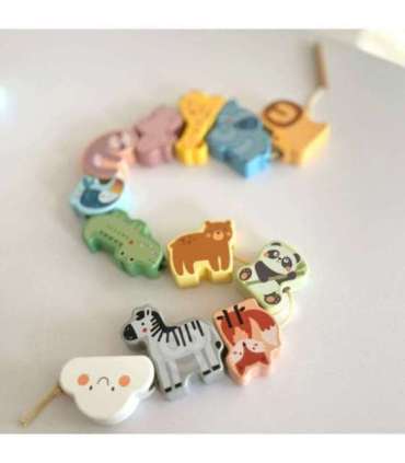 WOOPIE GREEN puidust nöörimis-/põimitav mänguasi – ZOO Montessori klotsid, 13 tk.