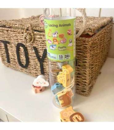 WOOPIE GREEN puidust nöörimis-/põimitav mänguasi – ZOO Montessori klotsid, 13 tk.