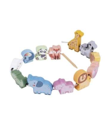 WOOPIE GREEN puidust nöörimis-/põimitav mänguasi – ZOO Montessori klotsid, 13 tk.