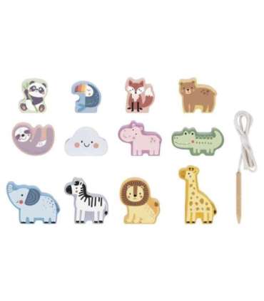 WOOPIE GREEN puidust nöörimis-/põimitav mänguasi – ZOO Montessori klotsid, 13 tk.