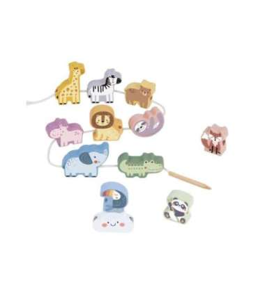 WOOPIE GREEN puidust nöörimis-/põimitav mänguasi – ZOO Montessori klotsid, 13 tk.