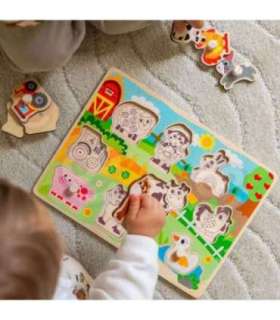 WOOPIE GREEN деревянный Монтессори-пазл «Ферма» с штырьками для сопоставления