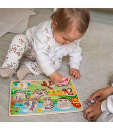 WOOPIE GREEN деревянный Монтессори-пазл «Ферма» с штырьками для сопоставления