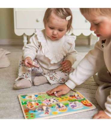 WOOPIE GREEN деревянный Монтессори-пазл «Ферма» с штырьками для сопоставления