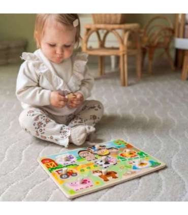 WOOPIE GREEN деревянный Монтессори-пазл «Ферма» с штырьками для сопоставления