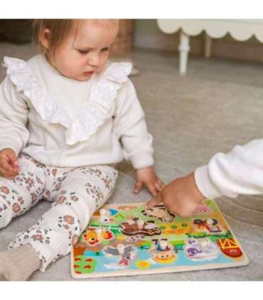 WOOPIE GREEN деревянный Монтессори-пазл «Ферма» с штырьками для сопоставления