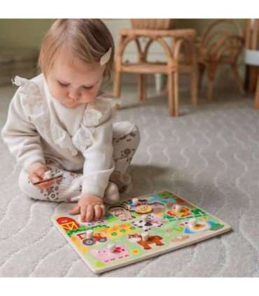 WOOPIE GREEN деревянный Монтессори-пазл «Ферма» с штырьками для сопоставления