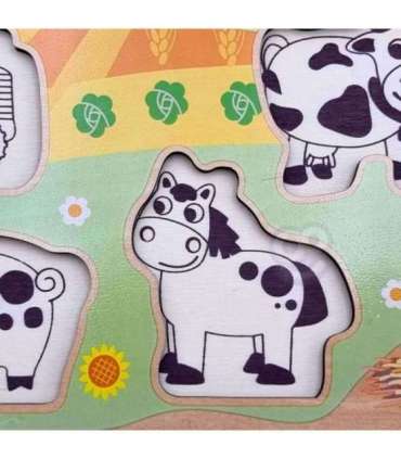 WOOPIE GREEN деревянный Монтессори-пазл «Ферма» с штырьками для сопоставления