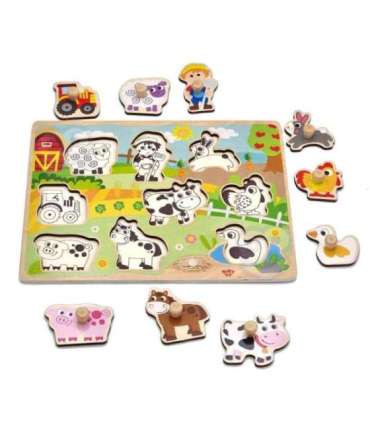 WOOPIE GREEN деревянный Монтессори-пазл «Ферма» с штырьками для сопоставления
