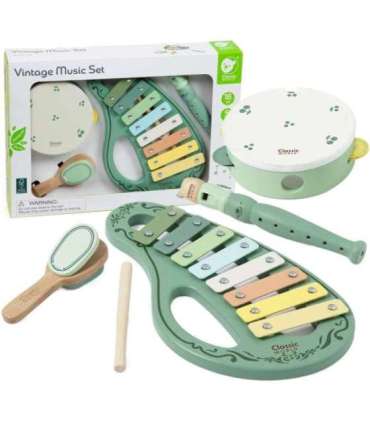 CLASSIC WORLD puidust muusikariistade komplekt: flööt, tamburiin, kastanjetid, ksülofon