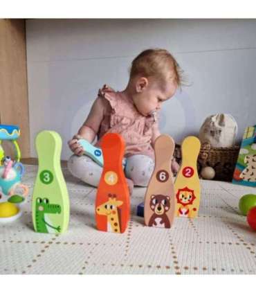 TOOKY TOY puidust keeglid lastele — 6 tk + pall