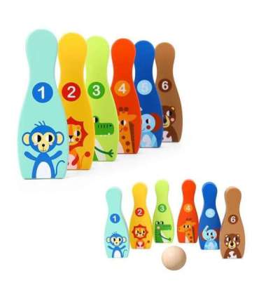 TOOKY TOY puidust keeglid lastele — 6 tk + pall