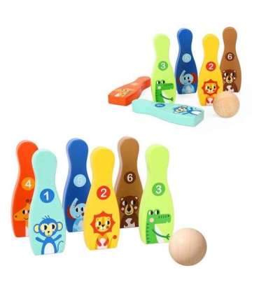 TOOKY TOY puidust keeglid lastele — 6 tk + pall