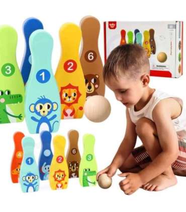 TOOKY TOY puidust keeglid lastele — 6 tk + pall