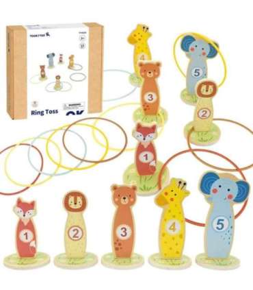 TOOKY TOY rõngaste viskamine, puidust osavusmäng, 15 tükki