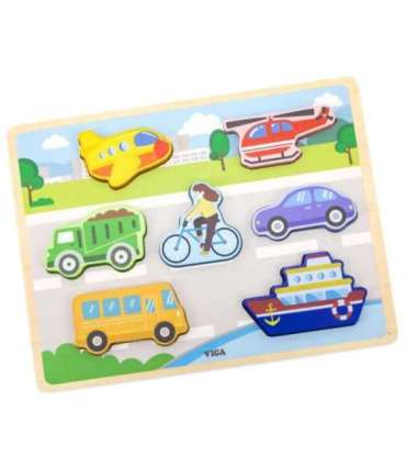 VIGA Puidust pusle Montessori 2-ühes figuurid ja sõidukid