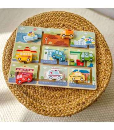 TOOKY TOY Puidust sõidukite labürint-pusle